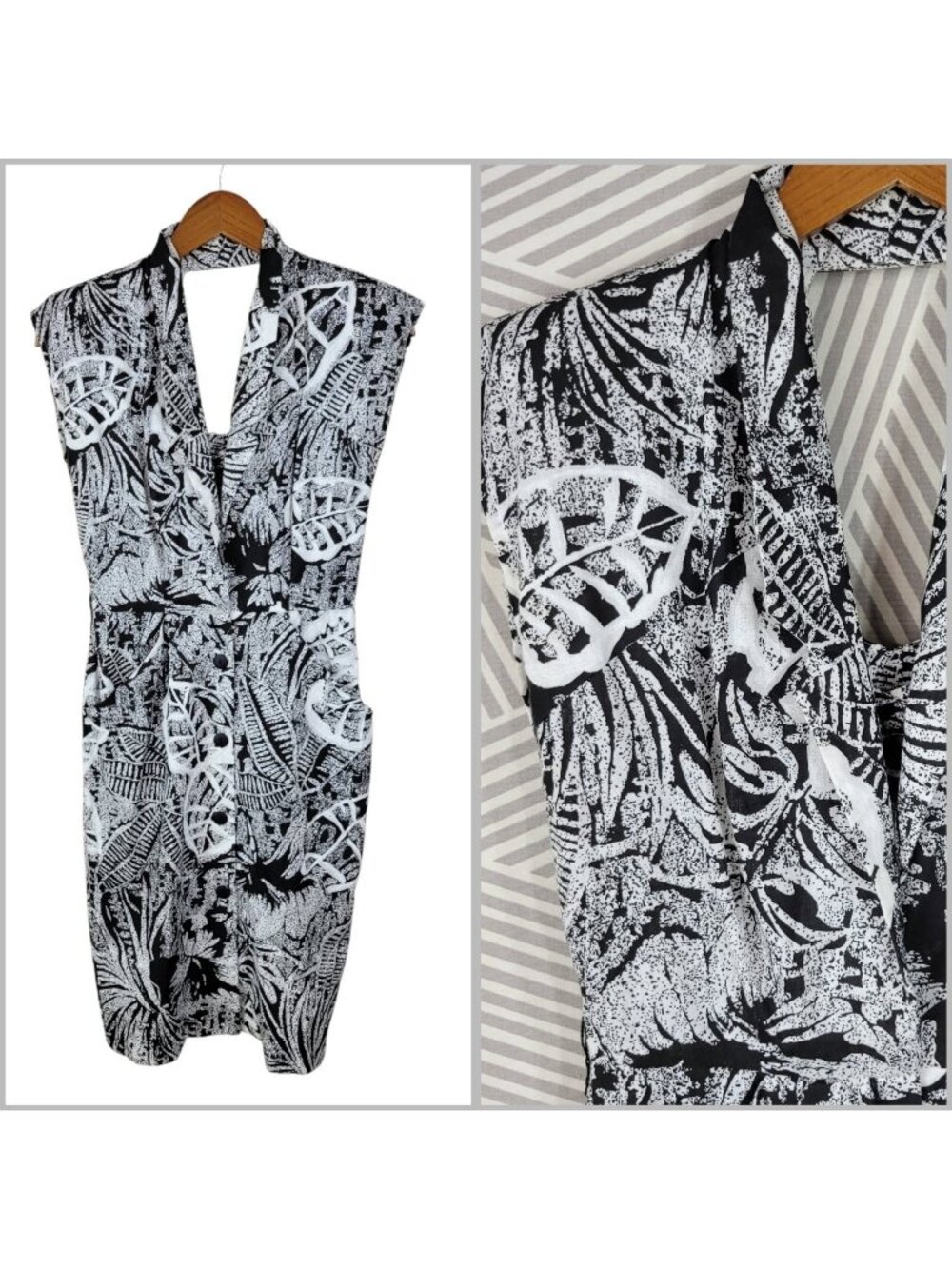 80s Shirt Dress 4-6 Grunge Tropical Leaf Print Alt Vintage Keyhole Back suit